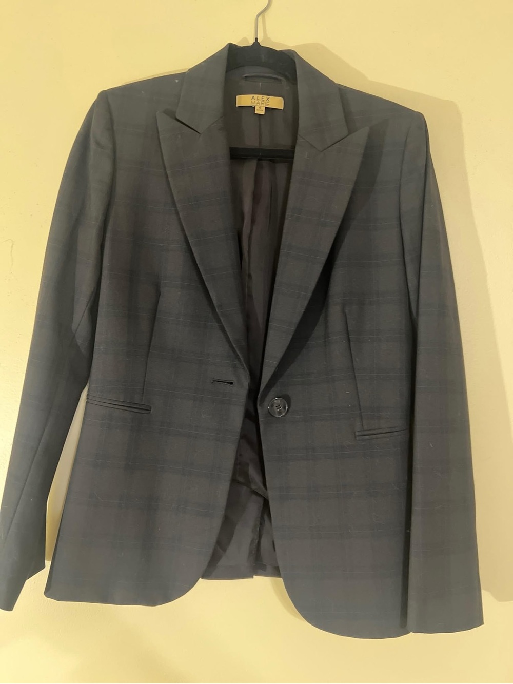 Alex Marie Women's Navy Plaid Single-Button Blazer